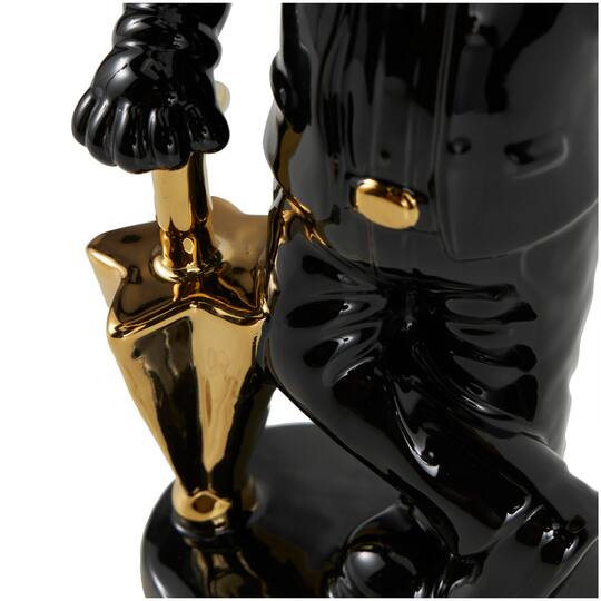 13.25" Black Ceramic Bulldog with Golden Accents Sculpture Décor